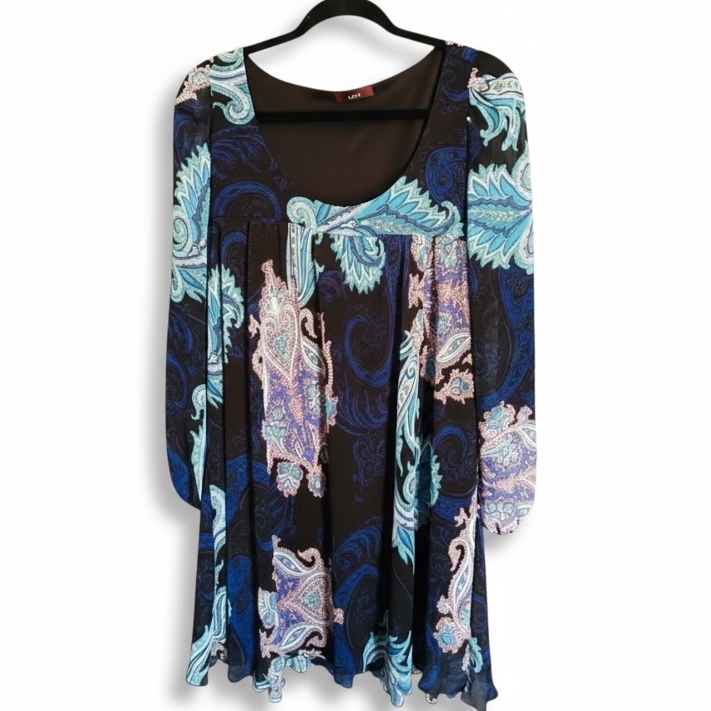 ASOS Paisley Sheer Sleeve Boho Mini Dress Medium Black Sundress Casual Dress